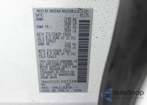 2025 Nissan Murano Sl z USA, uszkodzony, nr VIN 5N1AZ3CS2SC107329